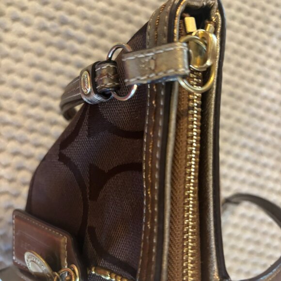 Coach Metallic Signature Patchwork Tote Bag — Bronze / Gold Trim — Style F13548 - Picture 8 of 15